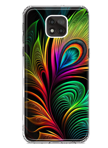 Motorola Moto G Power 2021 Neon Rainbow Glow Peacock Feather Hybrid Protective Phone Case Cover