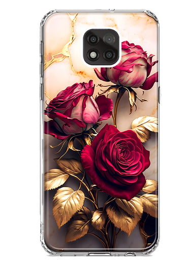 Motorola Moto G Power 2021 Romantic Elegant Gold Marble Red Roses Double Layer Phone Case Cover