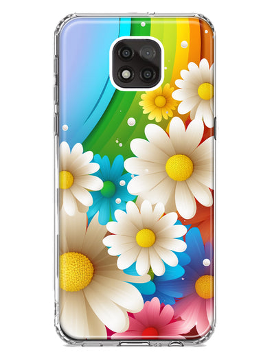 Motorola Moto G Power 2021 Colorful Rainbow Daisies Blue Pink White Green Double Layer Phone Case Cover