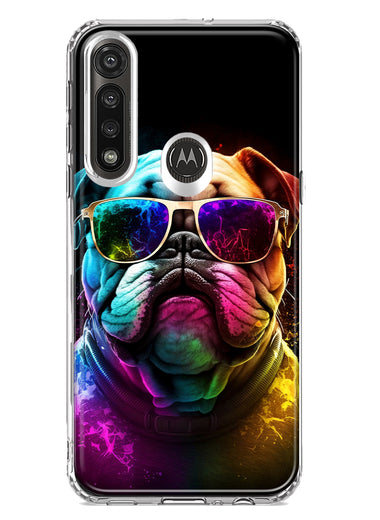 Motorola Moto G Power Neon Rainbow Glow Bulldog Hybrid Protective Phone Case Cover