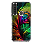 Motorola Moto G Power Neon Rainbow Glow Peacock Feather Hybrid Protective Phone Case Cover