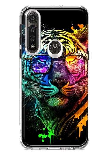 Motorola Moto G Power Neon Rainbow Swag Tiger Hybrid Protective Phone Case Cover