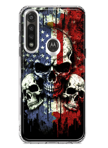 Motorola Moto G Power American USA Flag Skulls Blue Red Double Layer Phone Case Cover