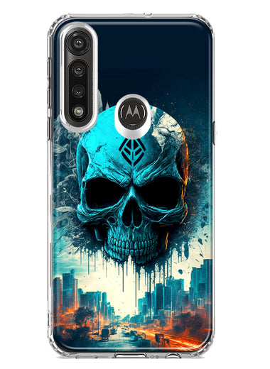 Motorola Moto G Power Blue Apocalypse Cyberpunk Skull Feather Double Layer Phone Case Cover