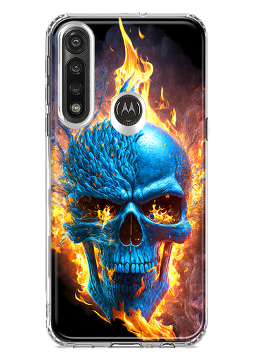 Motorola Moto G Power Blue Flaming Skull Burning Fire Double Layer Phone Case Cover
