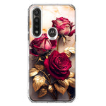 Motorola Moto G Power Romantic Elegant Gold Marble Red Roses Double Layer Phone Case Cover