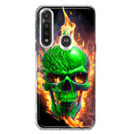 Motorola Moto G Power Green Flaming Skull Burning Fire Double Layer Phone Case Cover