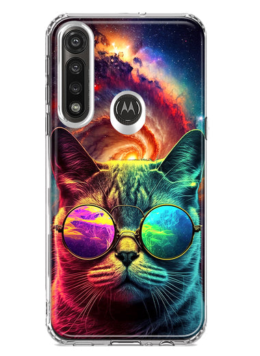 Motorola Moto G Power Neon Rainbow Galaxy Cat Hybrid Protective Phone Case Cover