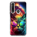 Motorola Moto G Power Neon Rainbow Galaxy Cat Hybrid Protective Phone Case Cover