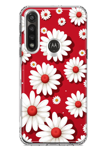 Motorola Moto G Power Cute White Red Daisies Polkadots Double Layer Phone Case Cover