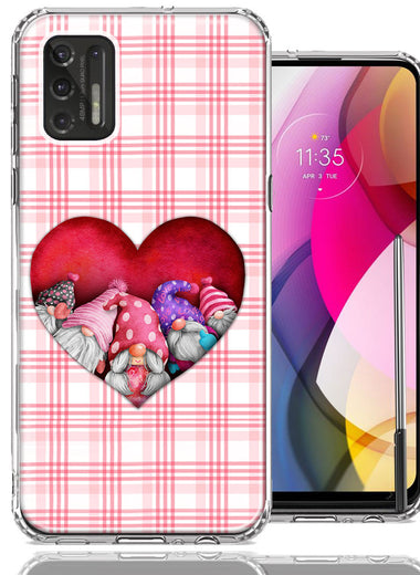 Motorola Moto G Stylus 2021 Valentine's Day Garden Gnomes Heart Love Pink Plaid Double Layer Phone Case Cover