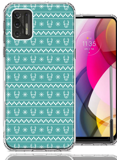 Motorola Moto G Stylus 2021 Teal Christmas Reindeer Pattern Design Double Layer Phone Case Cover