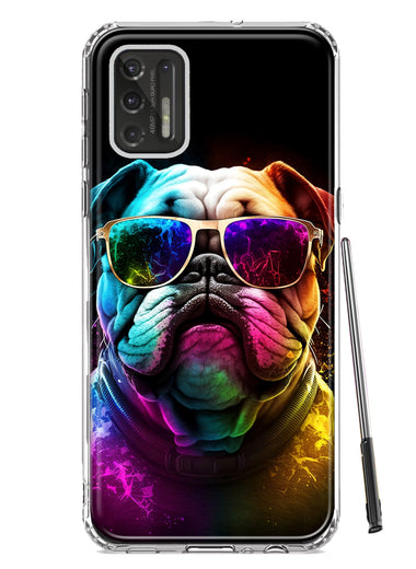 Motorola Moto G Stylus 2021 Neon Rainbow Glow Bulldog Hybrid Protective Phone Case Cover