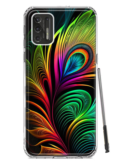 Motorola Moto G Stylus 2021 Neon Rainbow Glow Peacock Feather Hybrid Protective Phone Case Cover
