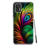 Motorola Moto G Stylus 2021 Neon Rainbow Glow Peacock Feather Hybrid Protective Phone Case Cover