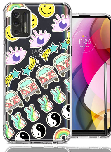 Motorola Moto G Stylus 2021 70's Yin Yang Hippie Happy Peace Stars Design Double Layer Phone Case Cover