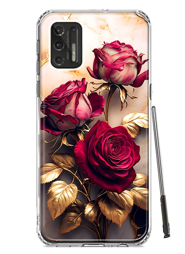 Motorola Moto G Stylus 2021 Romantic Elegant Gold Marble Red Roses Double Layer Phone Case Cover