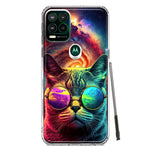 Motorola Moto G Stylus 5G Neon Rainbow Galaxy Cat Hybrid Protective Phone Case Cover