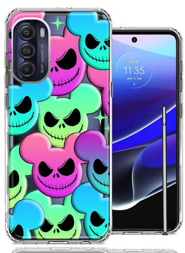 Motorola Moto G Stylus 4G 2022 Bright Rainbow Nightmare Skulls Spooky Season Halloween Design Double Layer Phone Case Cover