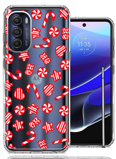 Motorola Moto G Stylus 5G 2022 Christmas Winter Red White Peppermint Candies Swirls Candycanes Design Double Layer Phone Case Cover