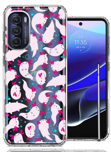 Motorola Moto G Stylus 5G 2022 Pink Happy Swimming Axolotls Polka Dots Double Layer Phone Case Cover