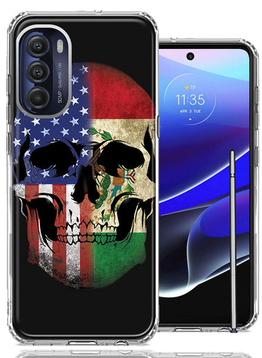 Motorola Moto G Stylus 4G 2022 US Mexico Flag Skull Double Layer Phone Case Cover