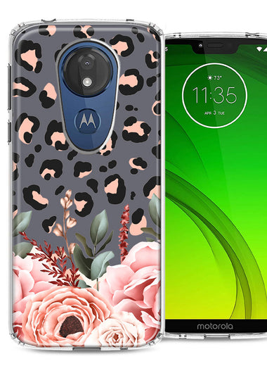 For Motorola G7 Power/E5 Plus Classy Blush Peach Peony Rose Flowers Leopard Phone Case Cover