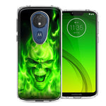 Motorola Moto G7 Power SUPRA Green Flaming Skull Design Double Layer Phone Case Cover