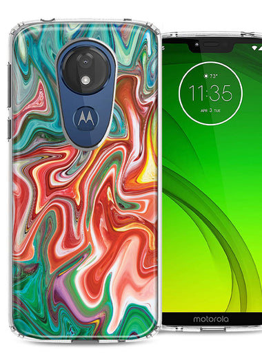 Motorola Moto G7 Power SUPRA Green Pink Abstract Design Double Layer Phone Case Cover
