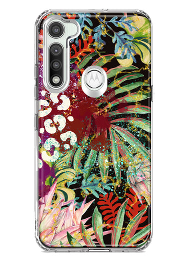 Motorola Moto G Fast Leopard Tropical Flowers Vacation Dreams Hibiscus Floral Hybrid Protective Phone Case Cover