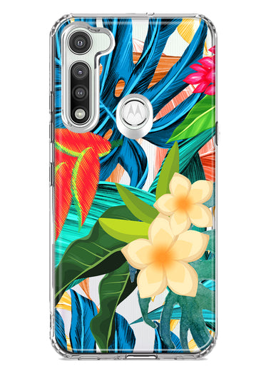 Motorola Moto G Fast Blue Monstera Pothos Tropical Floral Summer Flowers Hybrid Protective Phone Case Cover