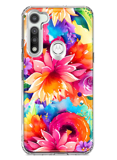 Motorola Moto G Fast Watercolor Paint Summer Rainbow Flowers Bouquet Bloom Floral Hybrid Protective Phone Case Cover
