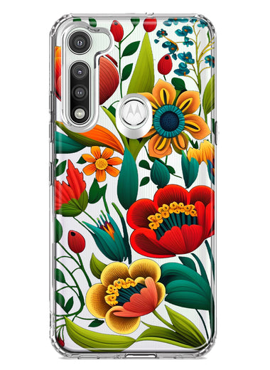 Motorola Moto G Fast Colorful Red Orange Folk Style Floral Vibrant Spring Flowers Hybrid Protective Phone Case Cover