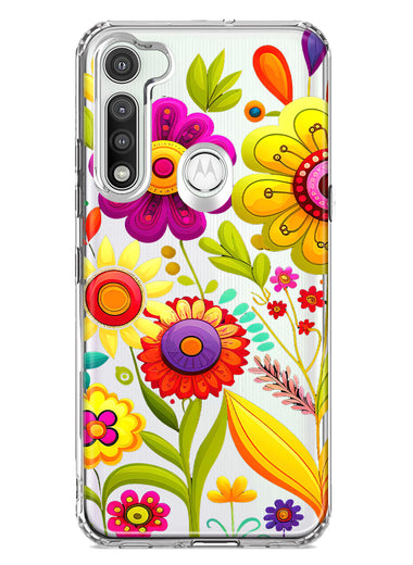 Motorola Moto G Fast Colorful Yellow Pink Folk Style Floral Vibrant Spring Flowers Hybrid Protective Phone Case Cover