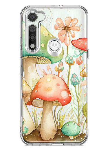 Motorola Moto G Fast Fairytale Watercolor Mushrooms Pastel Spring Flowers Floral Hybrid Protective Phone Case Cover