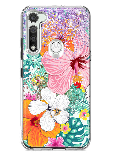 Motorola Moto G Fast Hawaiian Vibes Hibiscus Flowers Monstera Vacation Summer Hybrid Protective Phone Case Cover