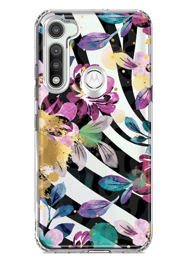 Motorola Moto G Fast Zebra Stripes Tropical Flowers Purple Blue Summer Vibes Hybrid Protective Phone Case Cover