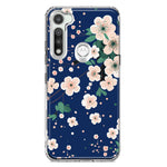 Motorola Moto G Fast Kawaii Japanese Pink Cherry Blossom Navy Blue Hybrid Protective Phone Case Cover