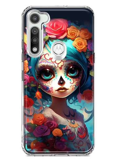 Motorola Moto G Fast Halloween Spooky Colorful Day of the Dead Skull Girl Hybrid Protective Phone Case Cover