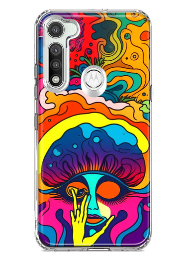 Motorola Moto G Fast Neon Rainbow Psychedelic Trippy Hippie Big Brain Hybrid Protective Phone Case Cover