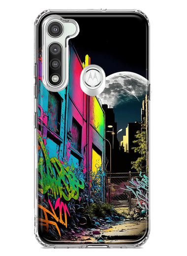 Motorola Moto G Fast Urban City Full Moon Graffiti Painting Art Hybrid Protective Phone Case Cover