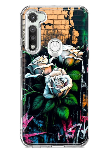 Motorola Moto G Fast White Roses Graffiti Wall Art Painting Hybrid Protective Phone Case Cover