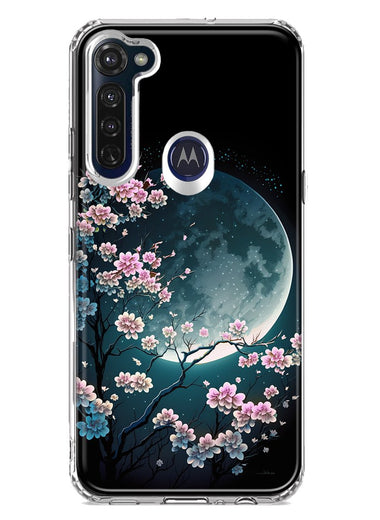 Motorola Moto G Stylus 2020 Kawaii Manga Pink Cherry Blossom Full Moon Hybrid Protective Phone Case Cover