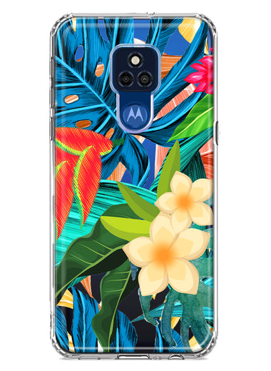 Motorola Moto G Play 2021 Blue Monstera Pothos Tropical Floral Summer Flowers Hybrid Protective Phone Case Cover