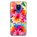 Motorola Moto G Play 2021 Watercolor Paint Summer Rainbow Flowers Bouquet Bloom Floral Hybrid Protective Phone Case Cover