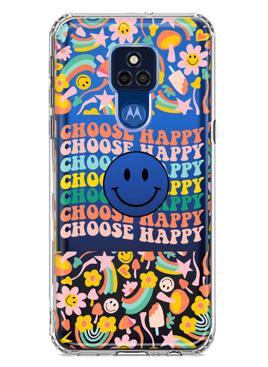 Motorola Moto G Play 2021 Choose Happy Smiley Face Retro Vintage Groovy 70s Style Hybrid Protective Phone Case Cover
