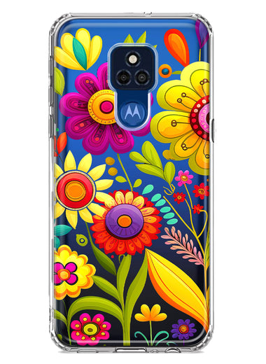 Motorola Moto G Play 2021 Colorful Yellow Pink Folk Style Floral Vibrant Spring Flowers Hybrid Protective Phone Case Cover