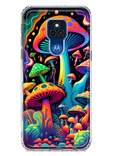 Motorola Moto G Play 2021 Neon Rainbow Psychedelic Indie Hippie Mushrooms Hybrid Protective Phone Case Cover