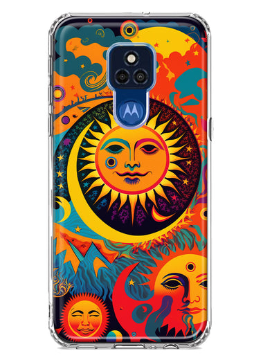 Motorola Moto G Play 2021 Neon Rainbow Psychedelic Indie Hippie Sun Moon Hybrid Protective Phone Case Cover