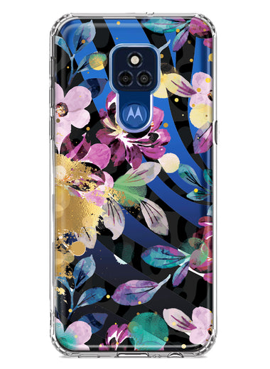 Motorola Moto G Play 2021 Zebra Stripes Tropical Flowers Purple Blue Summer Vibes Hybrid Protective Phone Case Cover